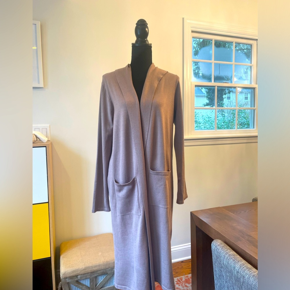 Long brown knit cardigan